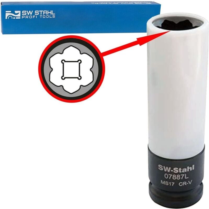 SW-Stahl 07887L Radmutterneinsatz für Mercedes-Benz 17mm Schlagfest (1/2") lange Version