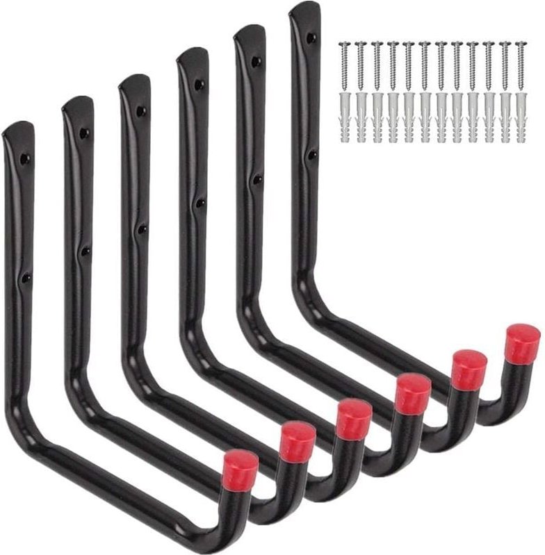 6er-Pack robuste Garagen-Aufbewahrungshaken, 17 cm Wandaufhänger für Gartenschlauch, Klappstuhl und Fahrrad