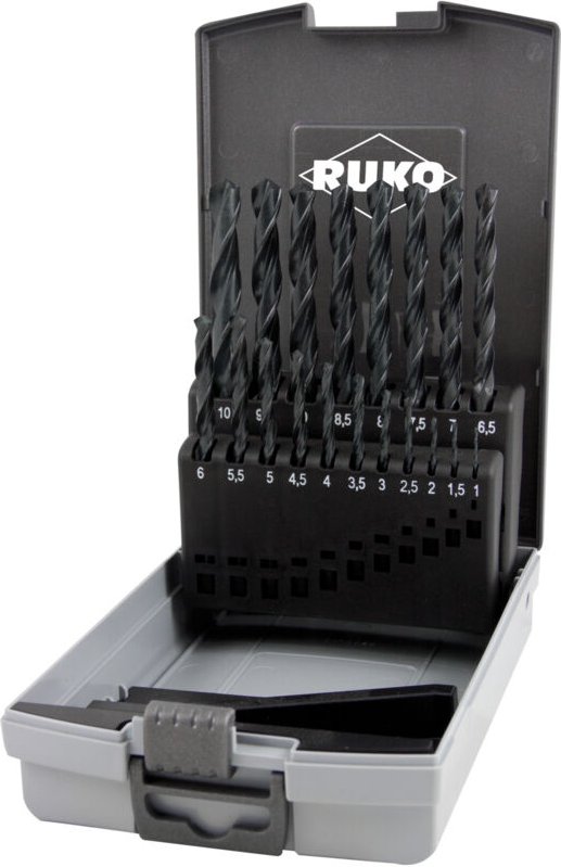 RUKO Spiralbohrer-Satz DIN 338 Typ N, HSS-G in ABS-Kunststoffkassette - 19 tlg. - 214214SRO