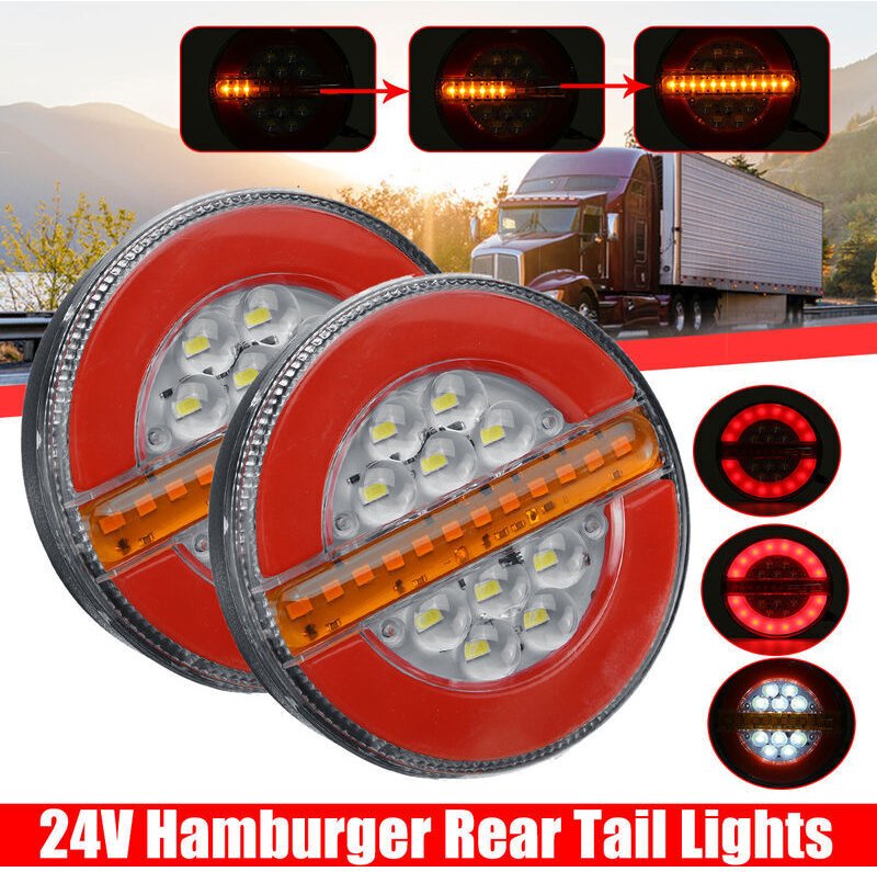 Rücklicht für Anhänger, 20 runde LED-Bremslichter im Hamburger-Design, wasserdicht, für LKW-Blinker, 12 V/24 V, für LKW-...