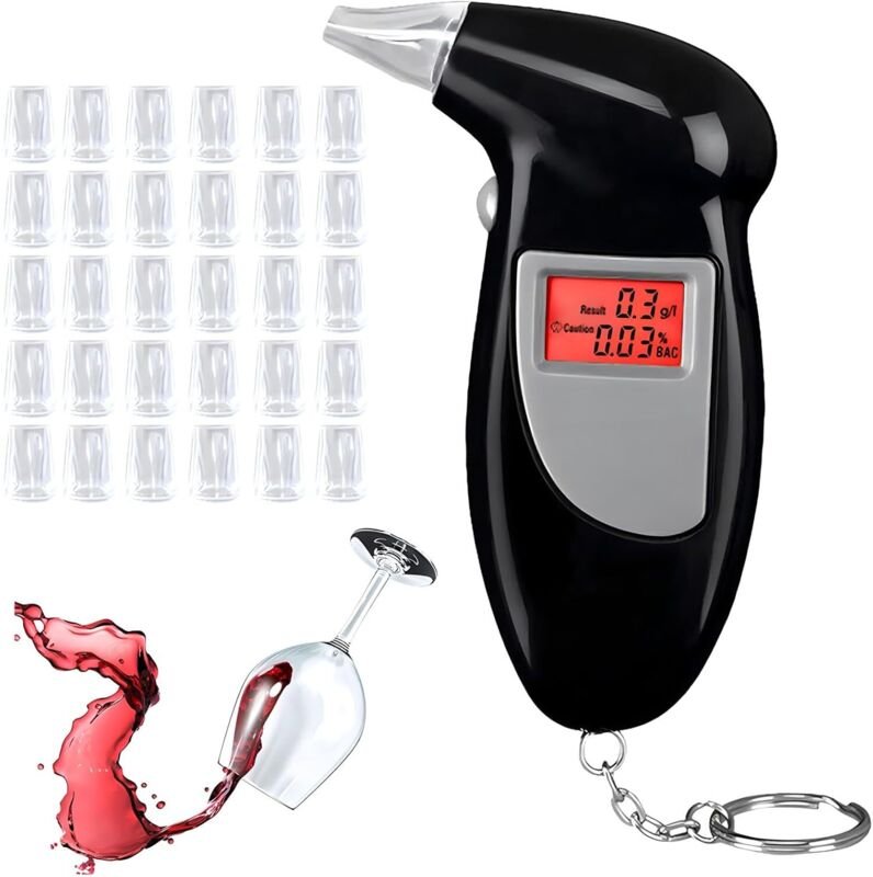 Alkoholtester, Kilometerzähler mit 30 Mundstücken, professioneller tragbarer Alkoholtester, Kilometerzähler mit digitale...