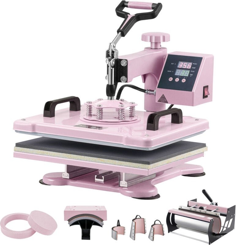 Hitzepresse, 12 x 15 Zoll, 8 in 1, Pink – Shirts und mehr individuell gestalten - Mophorn