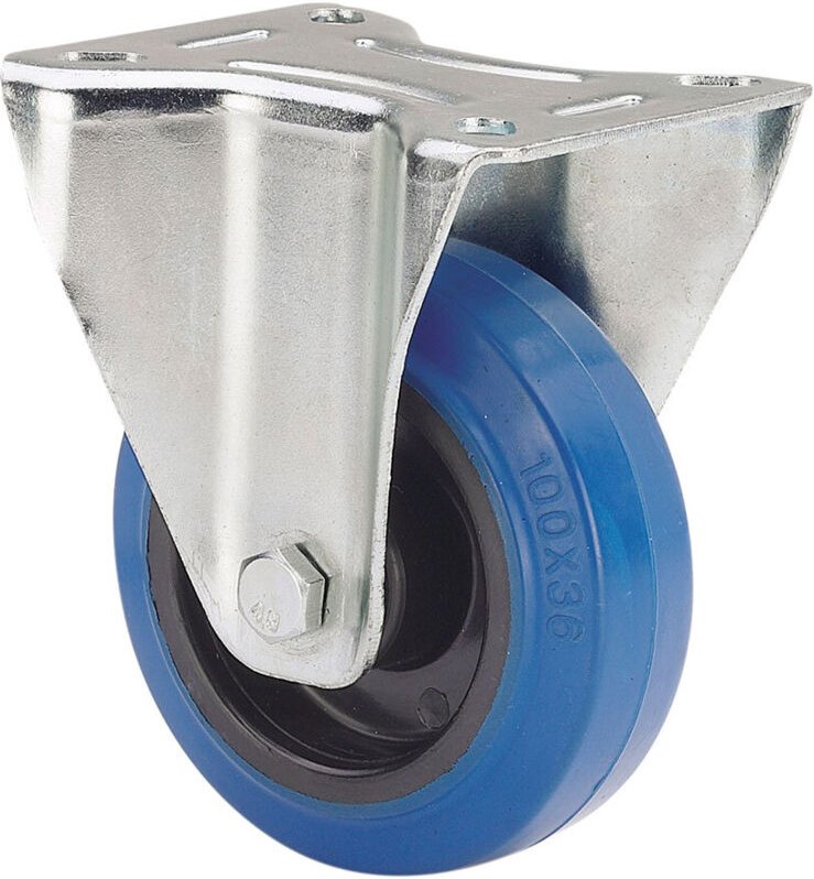 Ruedas Alex - Bockrolle ofGummi, mit Platte und Achse ofRollen, Farbe blau, max. Belastung 130 kg, ø 12,5 cm