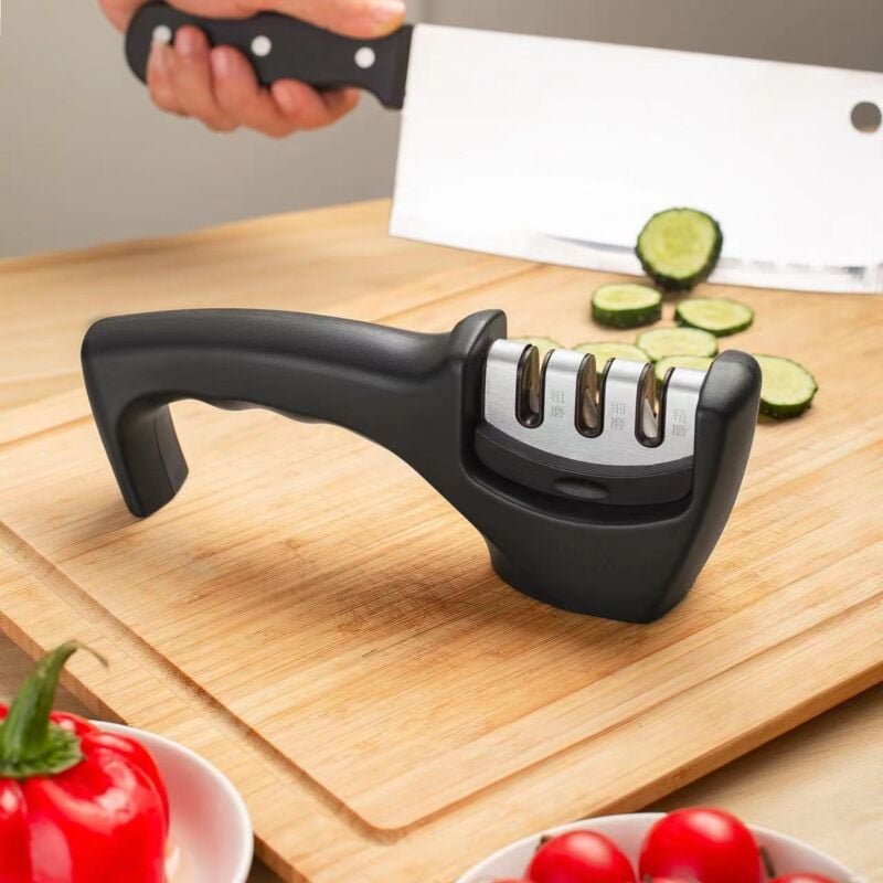 Aougo - Messerschärfer, Klingenschärfer, 3-stufiger manueller Schärfer zum Polieren, Schärfen und Reparieren von Küchenm...