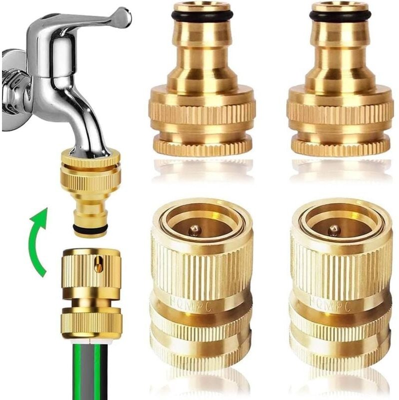 2 Paar 1/2 Zoll & 3/4 Zoll 2-in-1 Gartenschlauch Schnellverbinder Messing Schnellschlauch Endverbinder Gartenschlauch Dü...