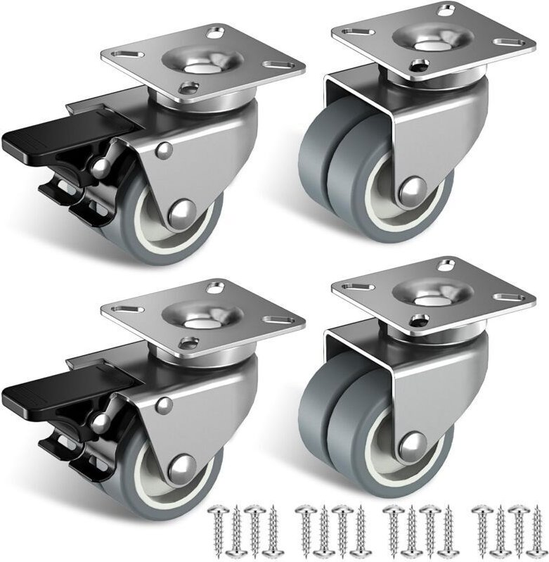 Schwerlast-50-mm-Rollen mit Sicherheitsbremse für eine Gesamttragfähigkeit von 400 kg (2 mit Bremse und 2 ohne)