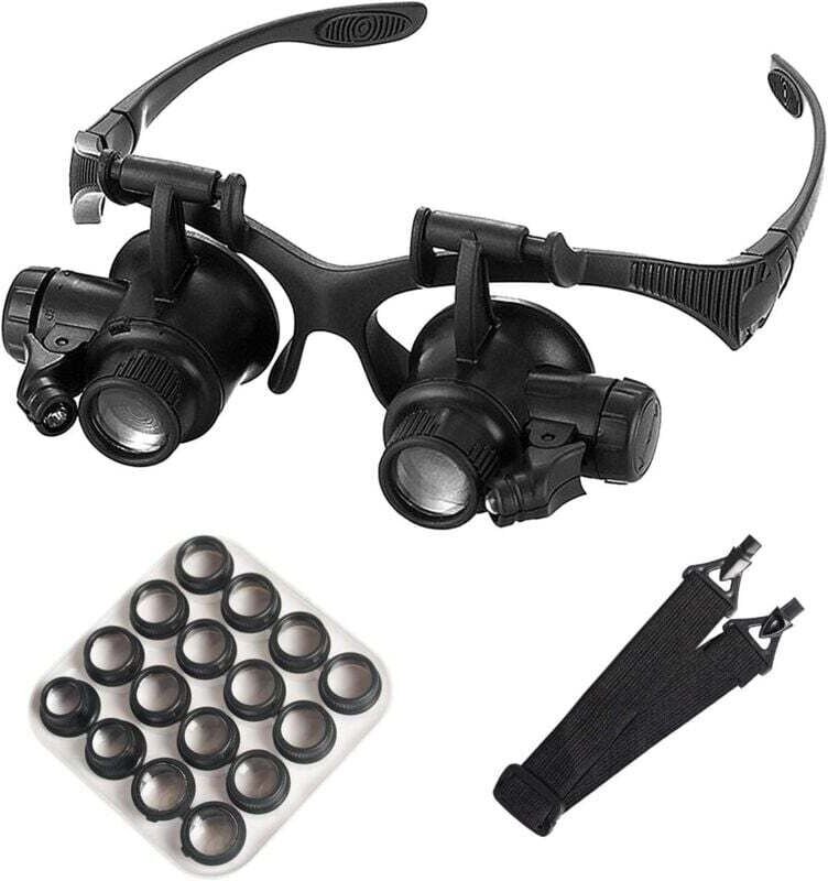 Loupe de bijouterie avec éclairage LED et 8 lentilles interchangeables (2,5x/4x/6x/8x/10x/15x/20x/25x), adaptée aux trav...