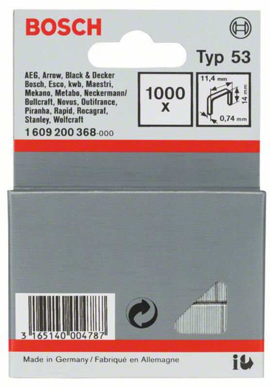 Bosch Accessories 1609200368 Feindrahtklammern Typ 53 1000 St. Abmessungen (L x B) 14 mm x 11.4 mm