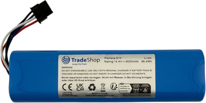 Trade-Shop Li-Ion Akku 14,4V 6000mAh für Xiaomi Roborock Sweep One S50, S51, S55, T4, T6, T60, T61, T65, T70, RSD0122CE,...