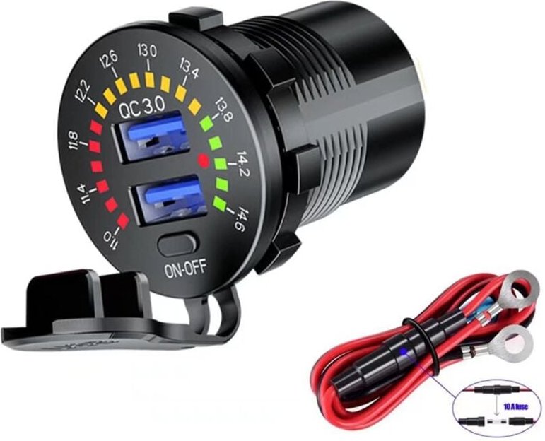 Quick Charge 3.0 USB-Autoladegerät-Steckdosenadapter mit Schalter und LED-Voltmeter 12 V/24 v Dual QC3.0 usb für Marine,...