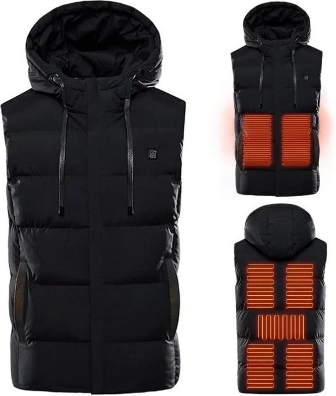 Beheizbare Winterweste, warme Heizjacke, elektrische Winterweste mit Kapuze, waschbar, USB-Ladeanschluss, 3 Temperaturst...