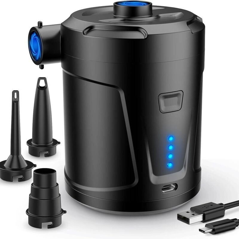 Elektrische Luftpumpe, 5200 mAh wiederaufladbarer Akku, Aufblasbarer Matratzen-Inflator mit 3 Luftdüsen, Schnell-Inflato...