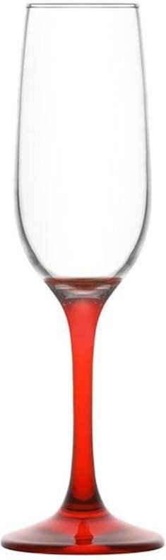 Trade Shop - Set von 6 stücke Flötengläser für Champagner-Funkelnglas mit roten Schaft von 215 ccm -