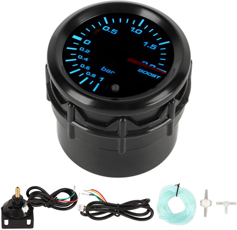 Ladedruckanzeige-Kit, 2 Zoll 52 mm Ladedruckanzeige mit Zeigersensor, 7-farbige LED-Hintergrundbeleuchtung, universell f...