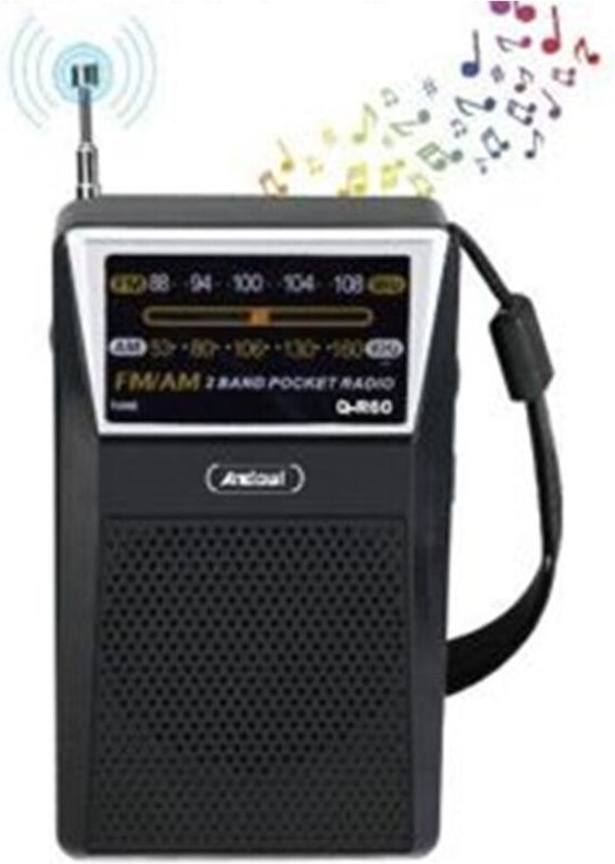 Trade Shop - Mini tragbare Taschenfunkfunktionen AM / FM Q-R60 Teleskop-Antenne-Handgelenkband -