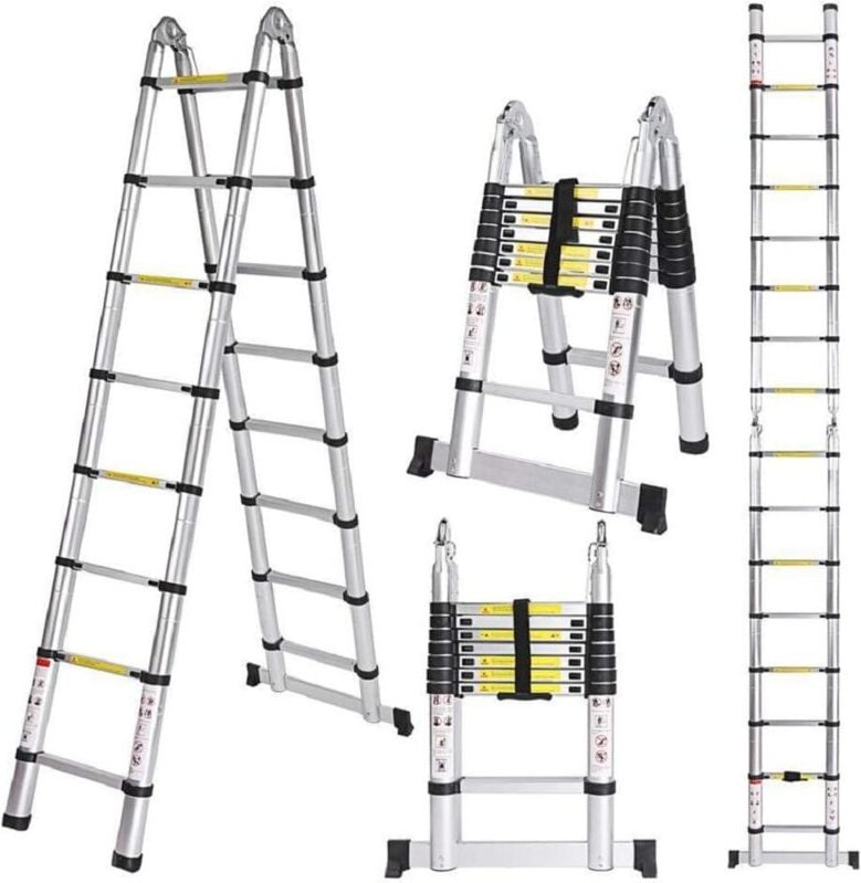 Teleskopleiter aus Aluminium, Klappleiter, ausziehbarer Leiter, maximale Traglast: 150 kg, Silber - 5M(2.5+2.5)