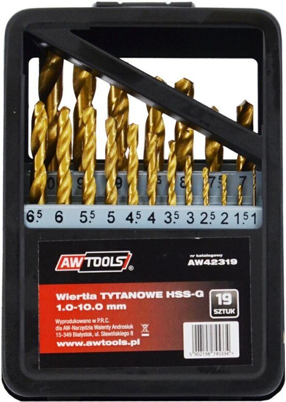 Awtools wiertła do metalu hss-g tytan komplet 19elem. /1,0-10,0mm/