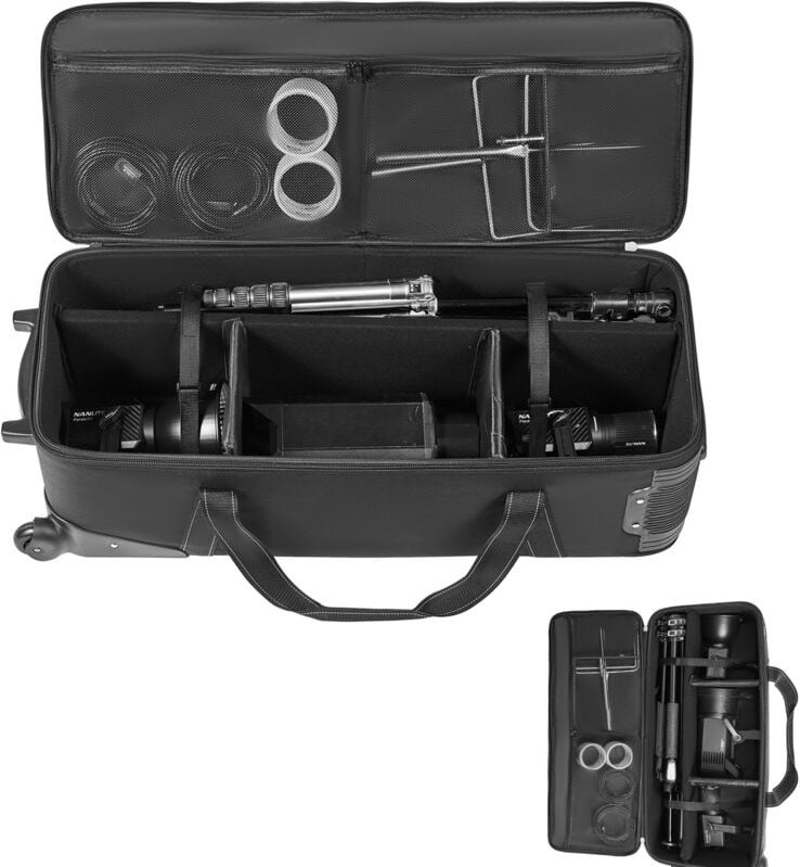 Trolley für Studioausrüstung, 46,46 x 14,57 x 11,81 Zoll, Kameratasche mit Rollen, Riemen, gepolstertem Fach, für Lichts...