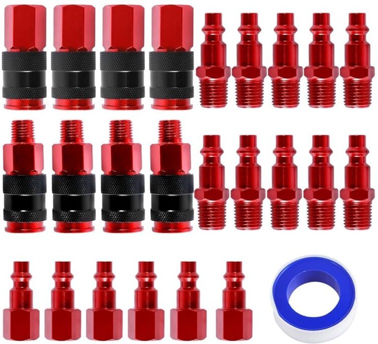 25-Teiliges Luftkupplungs- und Luftstecker-Set, 1/4--NPT-Anschlüsse, Luftanschlussset für Luftkompressor, Luftschlauch-A...