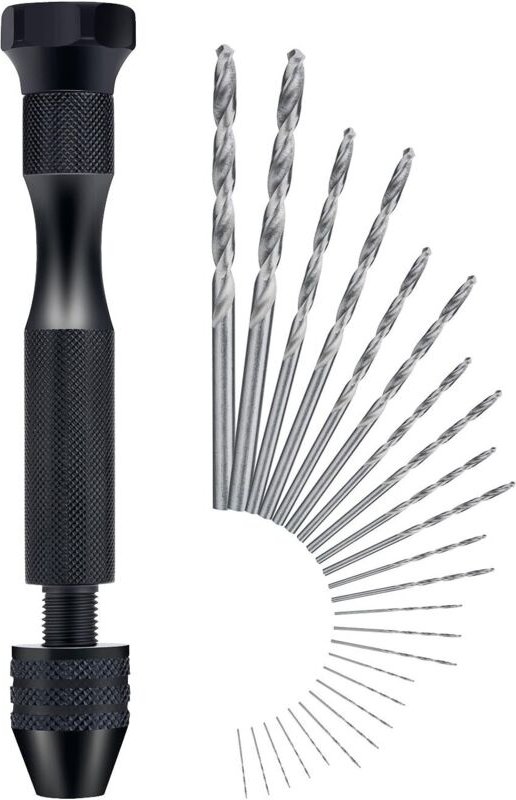 Handbohrmaschine – Mini-Handbohrmaschine aus Aluminium mit 25 Spiralbohrern, Rotationswerkzeug für Bastelarbeiten