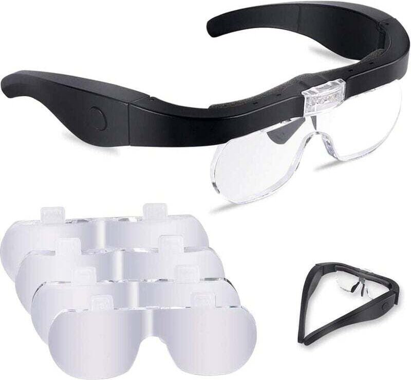 Vergrößerungsbrille mit 2 LEDs, Stirnband-Vergrößerungsbrille, Freisprech-Vergrößerungs-Headset mit 4 austauschbaren Lin...