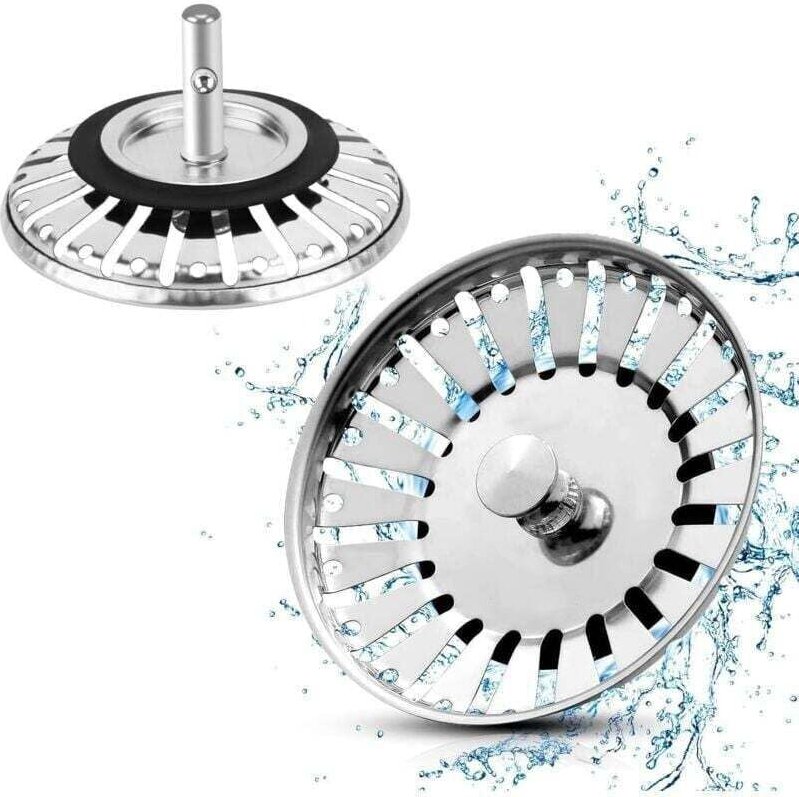 Vtizikl Lot de 2 Bouchons d'évier de Cuisine en Acier Inoxydable -Bouchon de lavabo de Salle de Bain, passoire d'évier, ...
