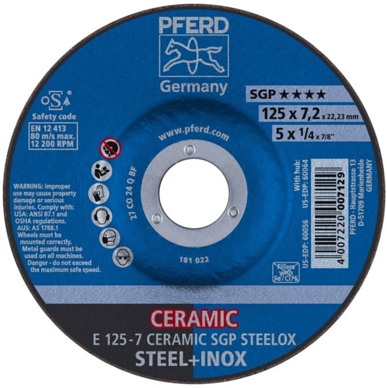 FP - pferd tools 62212300 Schruppscheibe ceramic sgp steelox D125xS7mm gekröpft Stahl