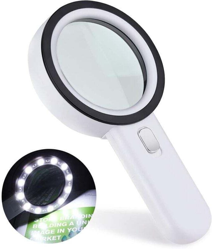 Leselupe, 12 LED-Vergrößerungsglas, 30-fache Vergrößerung, große beleuchtete Taschenlupe für Juweliere, Uhrmacher, Handw...
