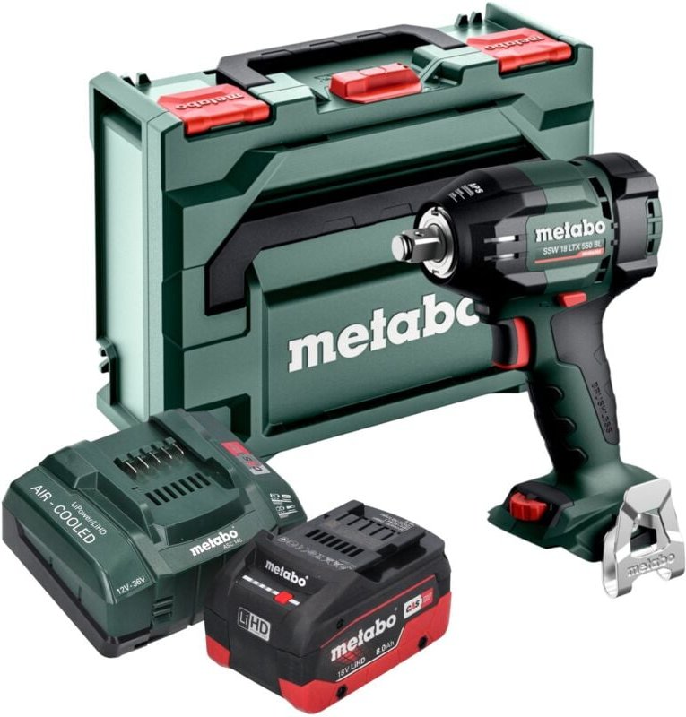 Metabo SSW 18 LTX 550 BL Akku Schlagschrauber 18 V 550 Nm Brushless + 1x LiHD Akku 8,0 Ah + Ladegerät + metaBOX