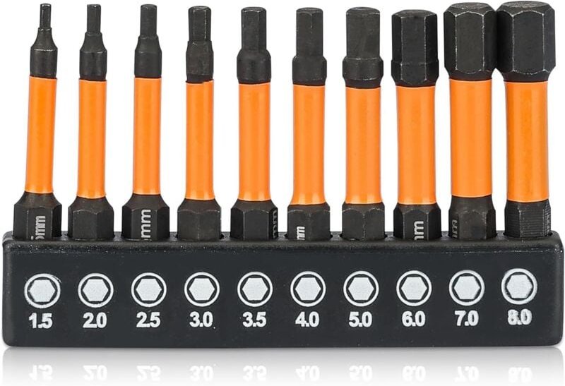 10-teiliges Sechskant-Bohrer-Set, Inbusschlüssel-Bohrer, 1/4-Zoll-Sechskantschaft, Schlagschrauber-Bits, metrische Sechs...