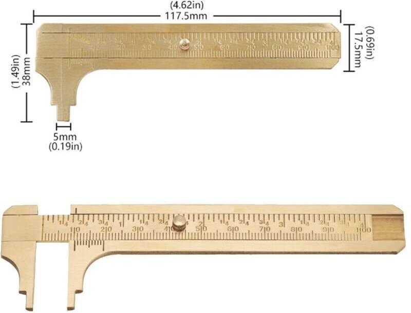 2-teiliges Messwerkzeug-Set: Taschenmessschieber, Messinglineal, verschiebbarer Messingmessschieber, tragbarer Messschie...
