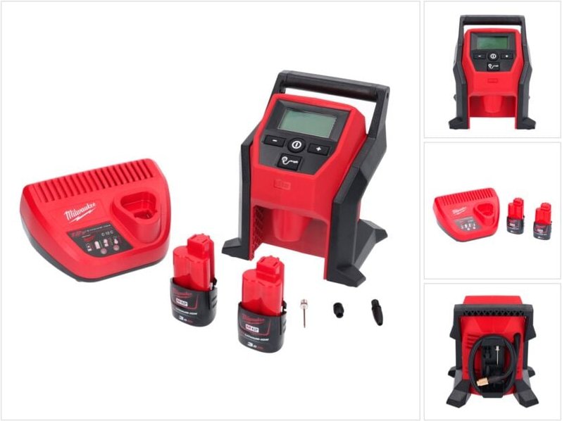 Milwaukee M12 BI-302C Akku Kompressor 12 V + 2x Akku 3,0 Ah + Ladegerät