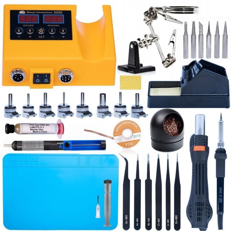 Rosfix Set Lötstation OH660 – 2-in-1 Heißluft- & Kolbenlötstation 660 W LED-Displays, PID-Regelung, 100–500 °C Zubehör f...