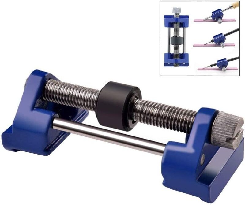 Schärfführung aus Edelstahl mit fester Klemmung und seitlichem Winkelwerkzeug