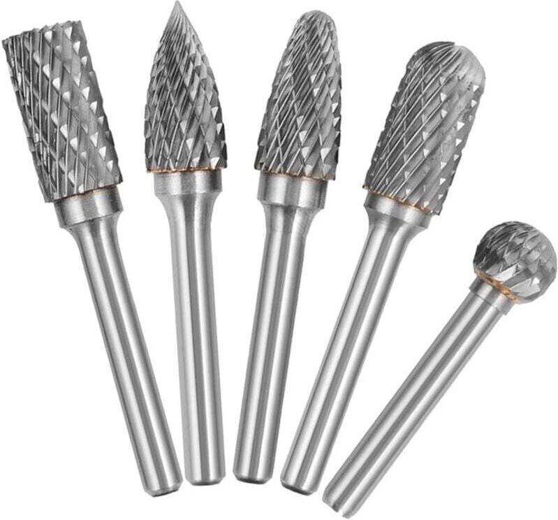 5-teiliges Set aus 6-mm-Schaft-, 10-mm-Kopf-, Wolframkarbid-Doppelschnitt-Rotationsfräsern für Holzbearbeitung, Graviere...