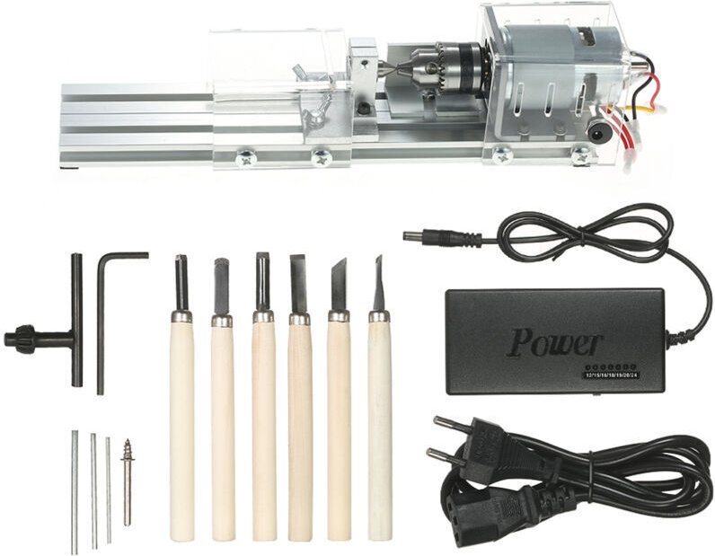 Mini-Holzdrehbank, 24V 100W elektrische Holzdrehbank, Fräsmaschinenzubehör, 7 Geschwindigkeiten (1500-7000 U/min), Rotat...