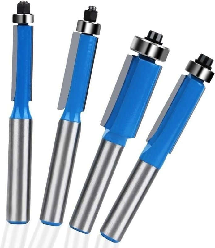 4-teiliger Fräser, 8 mm Schaft, Kopierfräser, Bündigfräser, Holzfräser mit oberem Lager für Holzbearbeitung, Zimmerei, D...