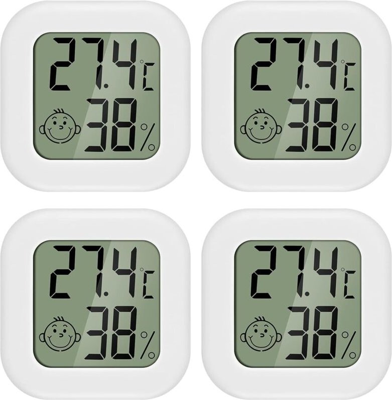 PAIRIER 4 Stück Mini-LCD-Thermometer, Hygrometer, Innen- und Heimthermometer, geeignet für Kinderzimmer, Seniorenzimmer ...