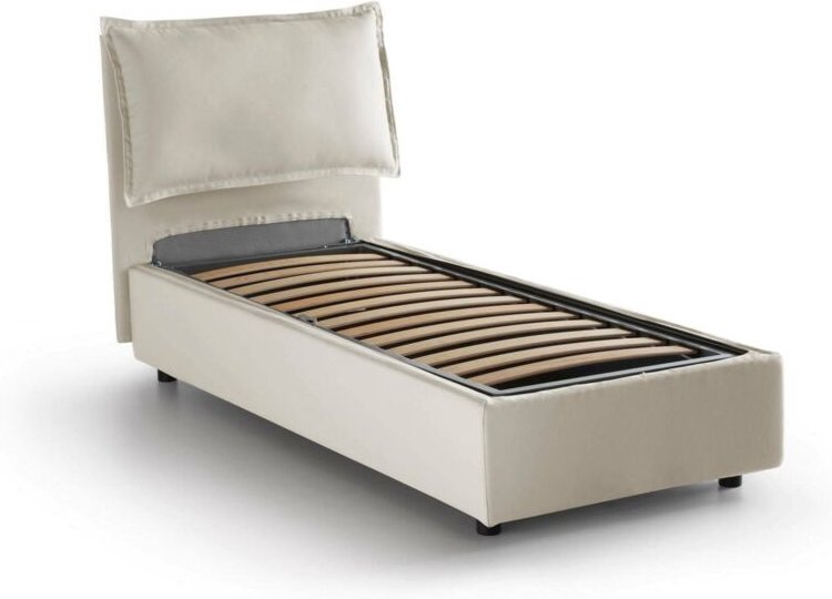 Einzelbett Luna, Containerbett mit Stoffbespannung, 100% Made in Italy, Seitliche Öffnung, passend für Matratze 80x190 c...