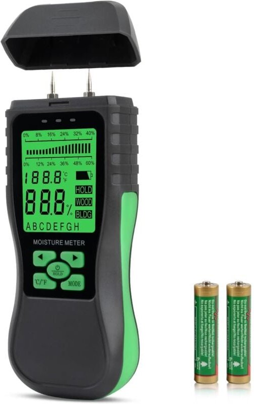 Digitales Holzfeuchtemessgerät, Baustofffeuchtetester, Punktfeuchtemessgerät für Wände, Mauerwerk, Beton, Karton, Papier...
