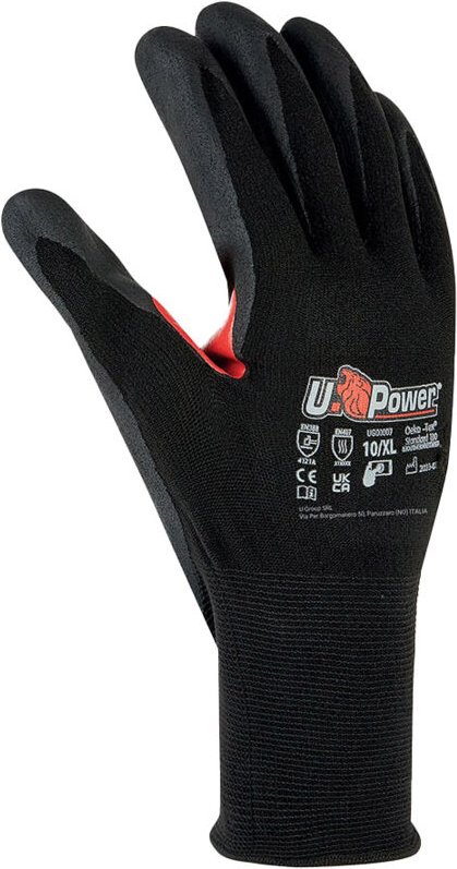 U-Power Flynt Safety Arbeitshandschuhe Nylon Touchscreen Schwarz Rot 9/L