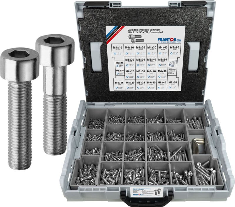 FRANTOS L-BOXX 1500 tlg. DIN 912 Zylinderkopfschrauben Sortiment (Edelstahl A2)