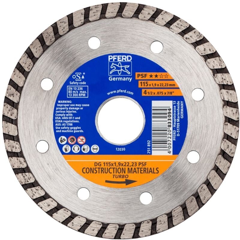 Pferd - Diamant-Trennscheibe dg 115x1,9x22,23 mm psf z. Trennen v. Stein/Beton,hohe Schnittqualität