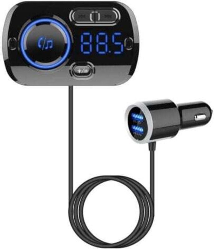 FM-Bluetooth-5.0-FM-Transmitter, Bluetooth-Auto-Kit, FM-Auto-Ladegerät mit Anschlüssen QC3.0 und 5 V/2,4 a, Hauptkabel, ...