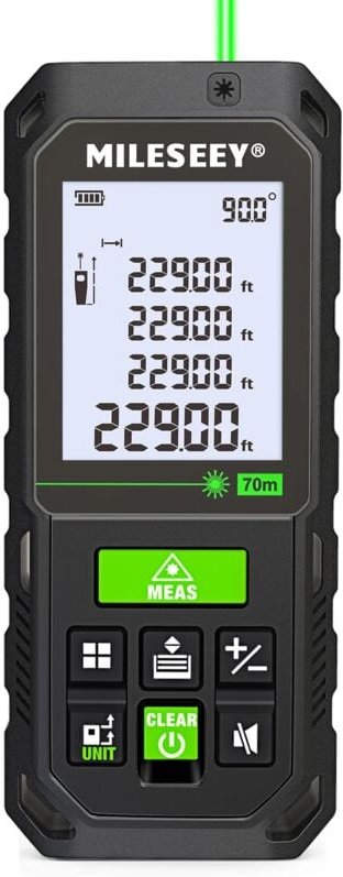 ENTFERNUNGSMESSER MIT GRÜNEM LASER, DIGITALER, WASSERDICHTER ENTFERNUNGSMESSER, 70 m LCD