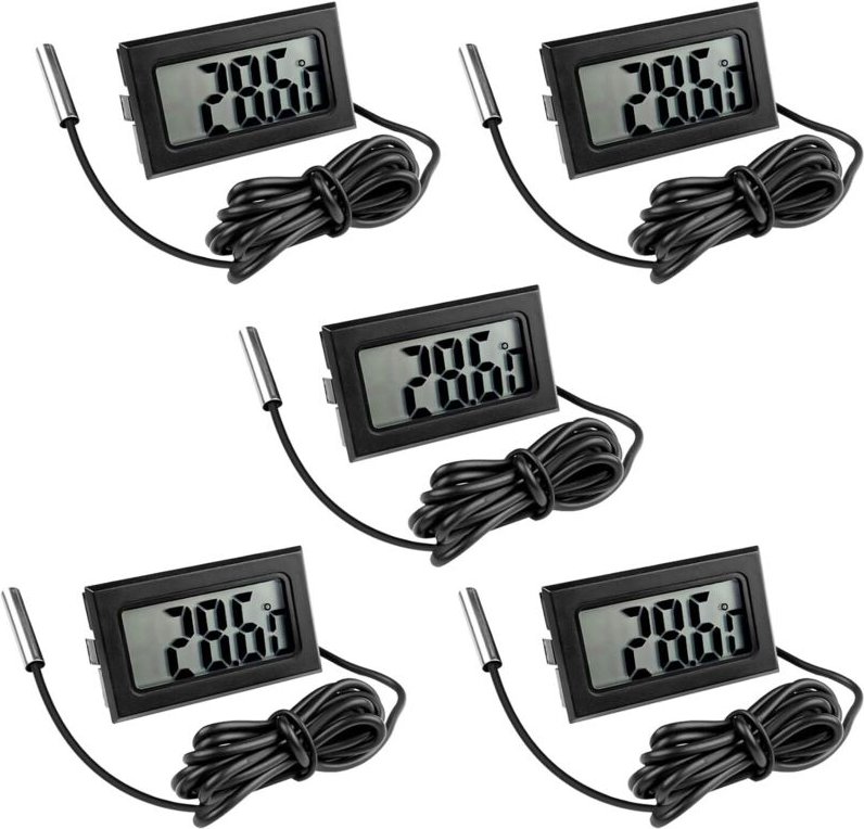 5-teiliges digitales Kühlschrankthermometer-Set, digitale Temperatursonde mit LCD-Display, Temperatursensor-Tester für K...