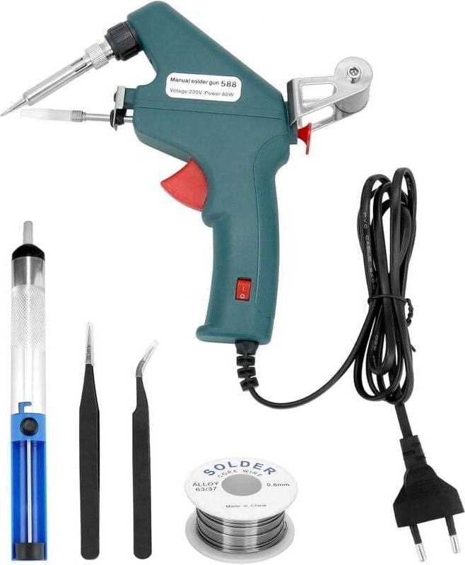 Lötset, 60-W-Lötpistole mit 1-mm-Lötdraht, Entlötpumpe und 2 Pinzetten, schnelles Aufheizen, automatische Lötzinnzufuhr