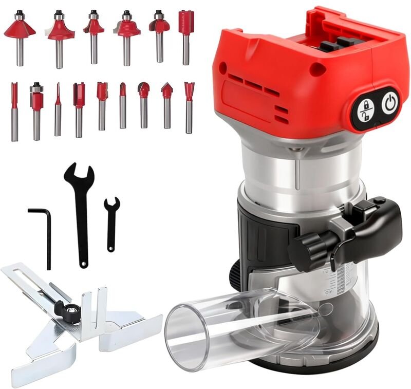 Bürstenloser Akku-Oberfräse, kompatibel mit dem Milwaukee M18 18V Akku, Kantentrimmer mit 6 Geschwindigkeiten, 800W 30.0...