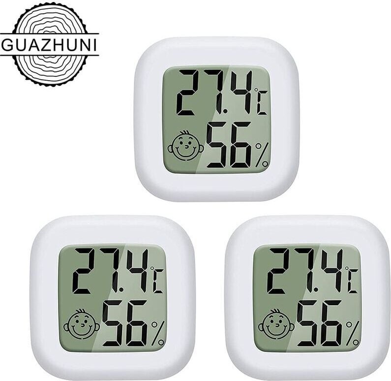 Mini-LCD-Digital-Hygrometer-Thermometer – Tragbares, genaues Temperatur- und Feuchtigkeitsmessgerät – Weiß – 3er-Pack