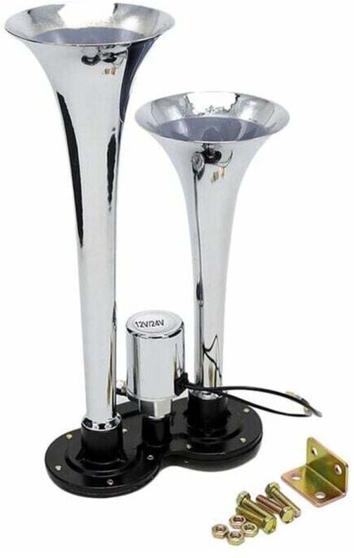 Dual Trompete Elektrische Hupe Chrom Air Horn Lautsprecher Kit Laut 150Db 12V/24V Universal Für Zug Lkw